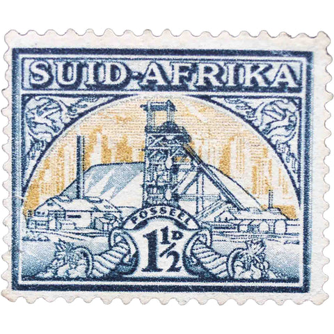 South Africa 1941 Gold Mine 1 1/2 d - South African Penny Stamp Size 22 x 18mm