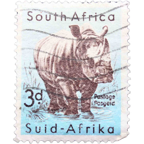 South Africa 1959 3 d - South African Penny Used Postage Stamp White Rhinoceros (Cerototherium simum)