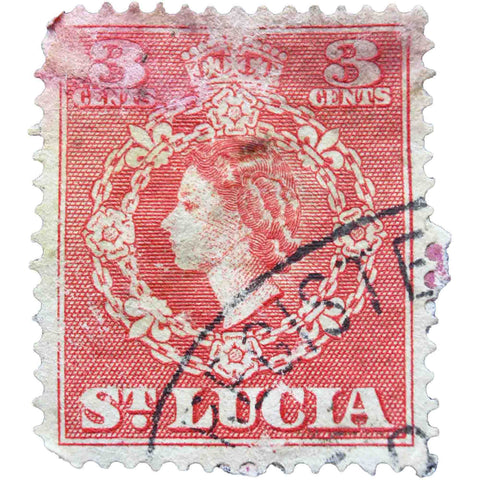 St. Lucia 1949 3 Cent Red Queen Elizabeth II Stamp Used