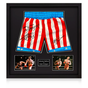 Sylvester Stallone & Dolph Lundgren Signed Rocky 4 Shorts Elite Frame (Online Authentics)