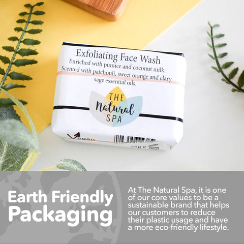 Exfoliating Face Wash Bar | Patchouli, Clary Sage & Sweet Orange | Natural Facial Cleanser with Gentle Scrub | Vegan, Plastic-Free Skincare