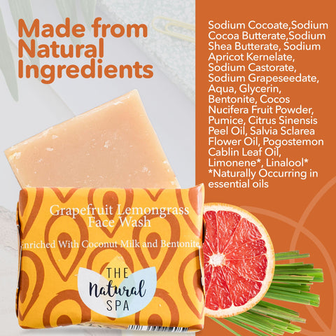Grapefruit Lemongrass Face Wash Bar | Natural Facial Cleanser for Fresh, Glowing Skin | Vegan, Plastic-Free Skincare