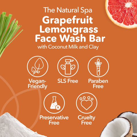 Grapefruit Lemongrass Face Wash Bar | Natural Facial Cleanser for Fresh, Glowing Skin | Vegan, Plastic-Free Skincare
