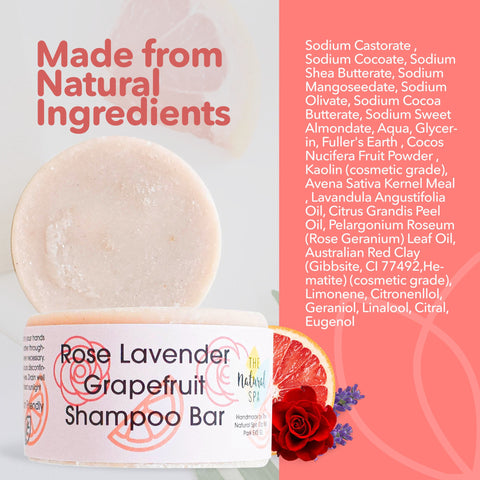 Rose, Lavender & Grapefruit Shampoo Bar | Natural Hair Wash for All Hair Types | Vegan, Plastic-Free Hair Care