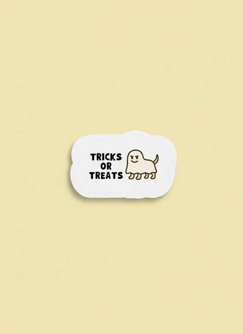 Tricks or Treats Dog Sticker | Cute Halloween Vinyl Sticker