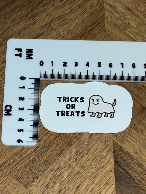 Tricks or Treats Dog Sticker | Cute Halloween Vinyl Sticker