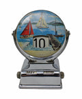 Vintage Calendar Perpetual Tinplate and Chrome Yacht Boats Design Marine Rotating Head