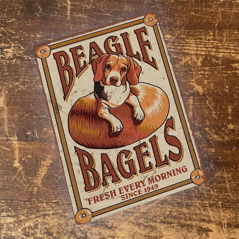 Vintage Style Beagle Bagels Metal Advertising Wall Sign