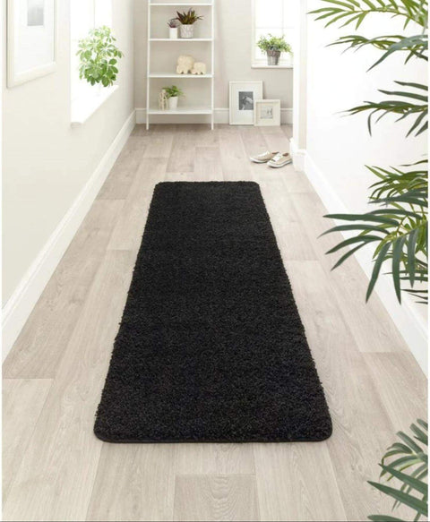 Waschbarer schwarzer Shaggy-Teppich
