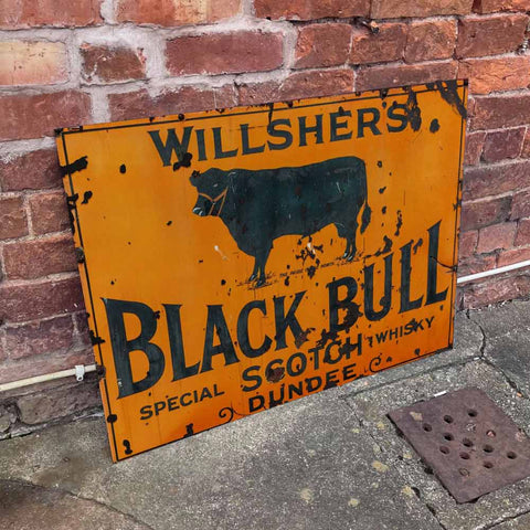 Willshers Black Bull Scotch Metal Advertising Sign