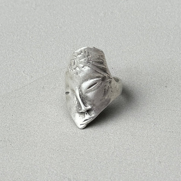 Abstract Face Silver Ring