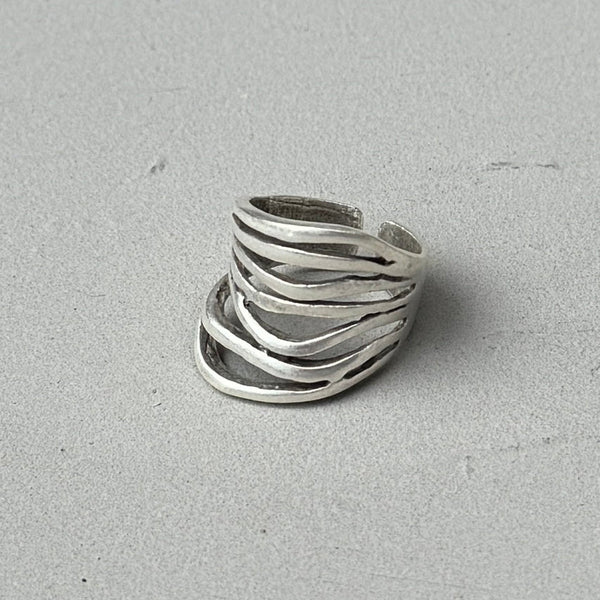 Abstract Lines Silver Ring