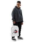 White everyday backpack with original colourful Sunset Cat artwork on the front – ZIPZAPPA