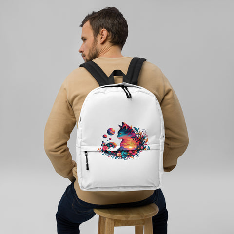 White everyday backpack with original colourful Sunset Cat artwork on the front – ZIPZAPPA