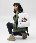 White everyday backpack with original colourful Sunset Cat artwork on the front – ZIPZAPPA
