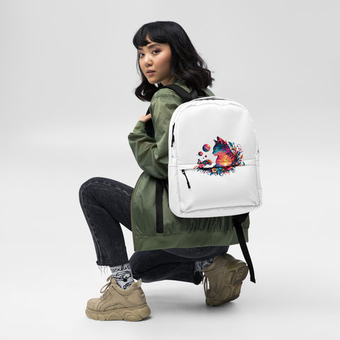 White everyday backpack with original colourful Sunset Cat artwork on the front – ZIPZAPPA