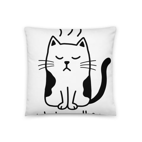 Original What’s for Dinner grumpy cat graphic on the front of an 18-inch white throw pillow – mockup 4 – ZIPZAPPA