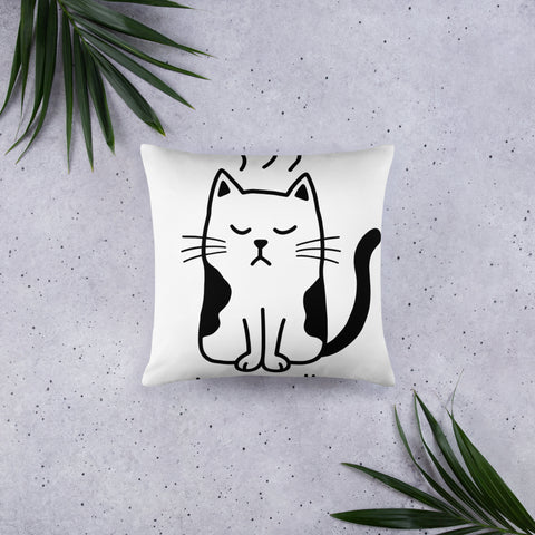 Original What’s for Dinner grumpy cat graphic on the front of an 18-inch white throw pillow – mockup 2 – ZIPZAPPA