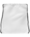 Plain white back and black cords of Psychedelic Sunset Cat drawstring backpack