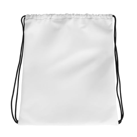 Plain white back and black cords of Psychedelic Sunset Cat drawstring backpack
