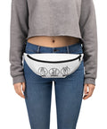 Paper Scissors Rock white fanny pack with original paper, scissors and rock hand signs centred on front – product view 1