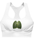 Forest Lungs white longline sports bra – front view with original green woodland lungs illustration – view 1