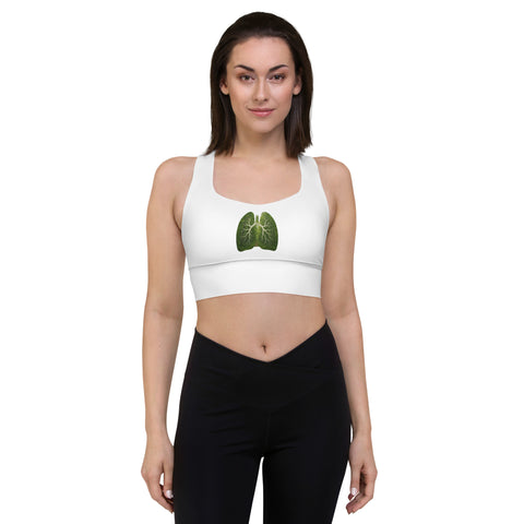 Forest Lungs white longline sports bra – front view with original green woodland lungs illustration – view 3
