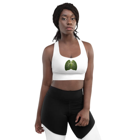 Forest Lungs white longline sports bra – front view with original green woodland lungs illustration – view 7