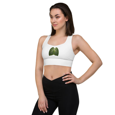 Forest Lungs white longline sports bra – front view with original green woodland lungs illustration – view 5