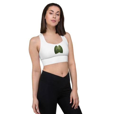 Forest Lungs white longline sports bra – front view with original green woodland lungs illustration – view 6