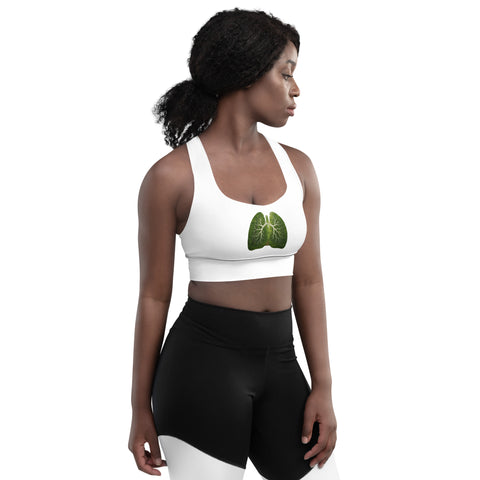 Forest Lungs white longline sports bra – front view with original green woodland lungs illustration – view 10