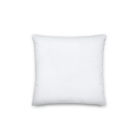 White 14 by 14 inch premium throw pillow showing its plain white back.
