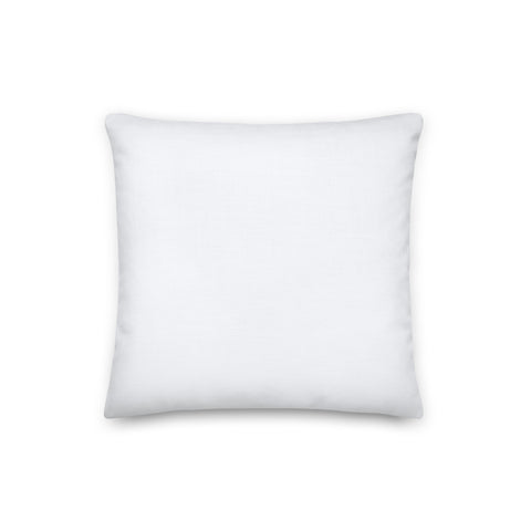 White 16 by 16 inch premium throw pillow showing its plain white back.
