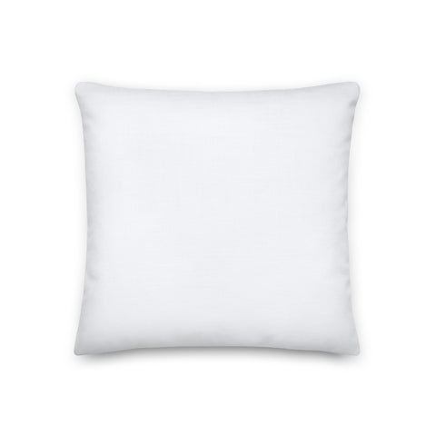 White 18 by 18 inch premium throw pillow showing its plain white back.