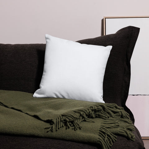 Love in Every Language 18-inch premium white pillow with large black multilingual typography – back lifestyle view