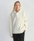 Alpaca wool blended bouclé yarn Spliced POLO shirt Lazy and relaxed sweater