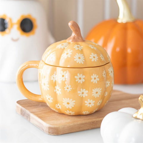 Floral Lidded Pumpkin Mug