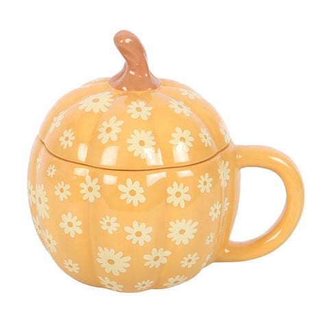 Kürbisbecher mit Blumenmuster und Deckel