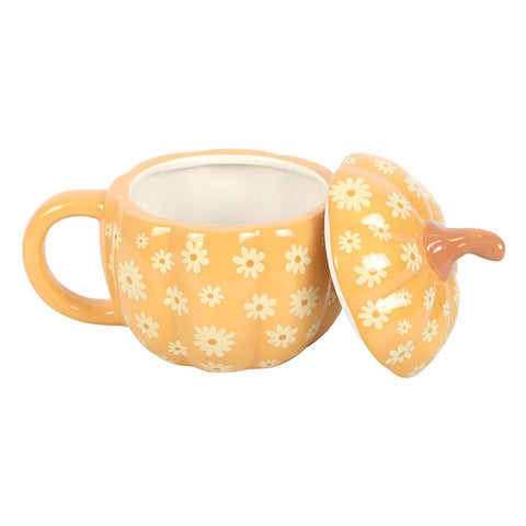 Floral Lidded Pumpkin Mug