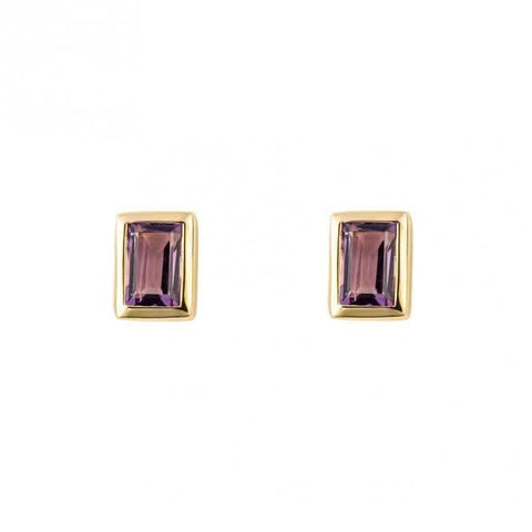 Amethyst-Ohrstecker, rechteckig, Stufenschliff, vergoldet, E6270M