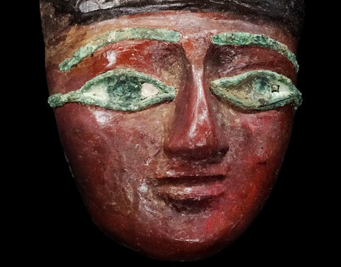 Ancient Egyptian - Wooden sarcophagus mask - inlaid eyes and original pigments - late period - 664/332 BC