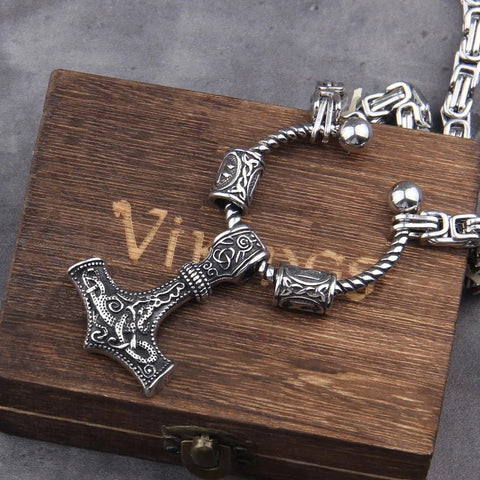 Ansuz Mannaz Mjölnir - Rune Byzantine King Chain Thor's Hammer Amulet
