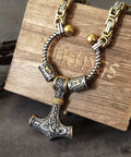 Ansuz Mannaz Mjölnir - Rune Byzantine King Chain Thor's Hammer Amulet