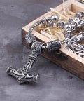 Ansuz Mannaz Mjölnir - Rune Byzantine King Chain Thor's Hammer Amulet