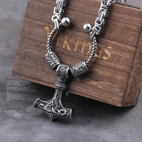 Ansuz Mannaz Mjölnir - Rune Byzantine King Chain Thor's Hammer Amulet