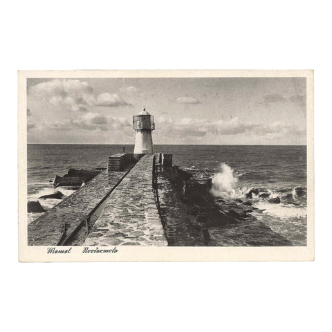 Antique Postcard of Memel (Klaipėda) Lighthouse Breakwater Baltic Sea view