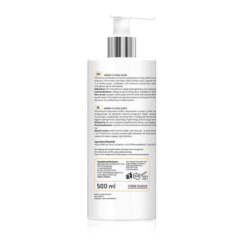ADENO-C Flash Glow – Aufhellendes Gesichtswasser &amp; Aktivator 2-in-1 mit Shikimisäure &amp; Lactobionsäure, 500 ml