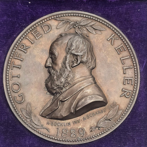 Art medal - Anton Scharff - Bronze Medal. 70th Birthday of Gottfried Keller, Swiss Poet, 1889