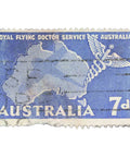 Australia 1957 7 d - Australian Penny Used Postage Stamp Map of Australia and Caduceus
