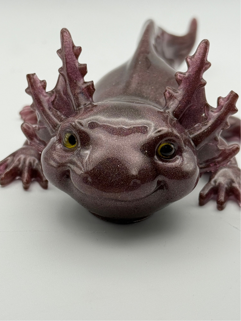 Plum Shimmer Resin Axolotl — Handmade Ornament